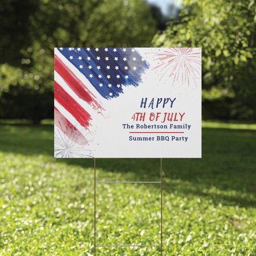 Custom Happy 4th of July Parade Red White Blue Sign