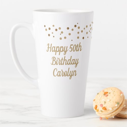 Custom Happy 50th birthday confetti gold  Latte Mug