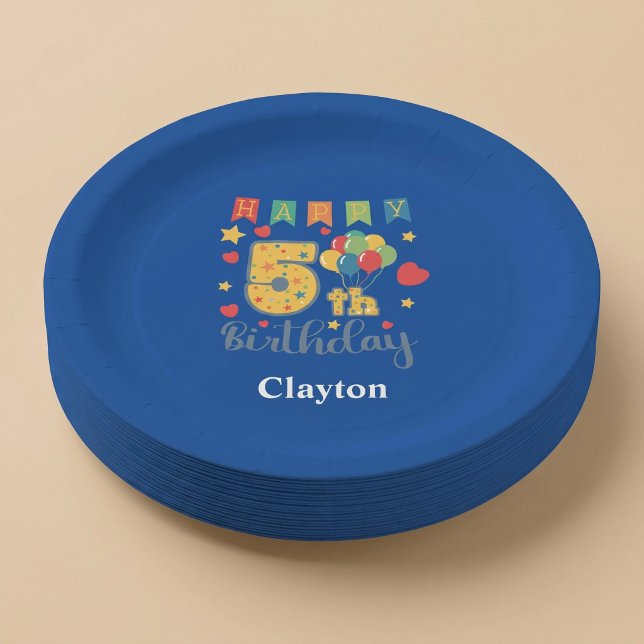 Custom Happy 5th Birthday Party Paper Plates (Creator Uploaded)