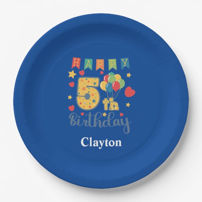 Custom Happy 5th Birthday Party Paper Plates (Front)