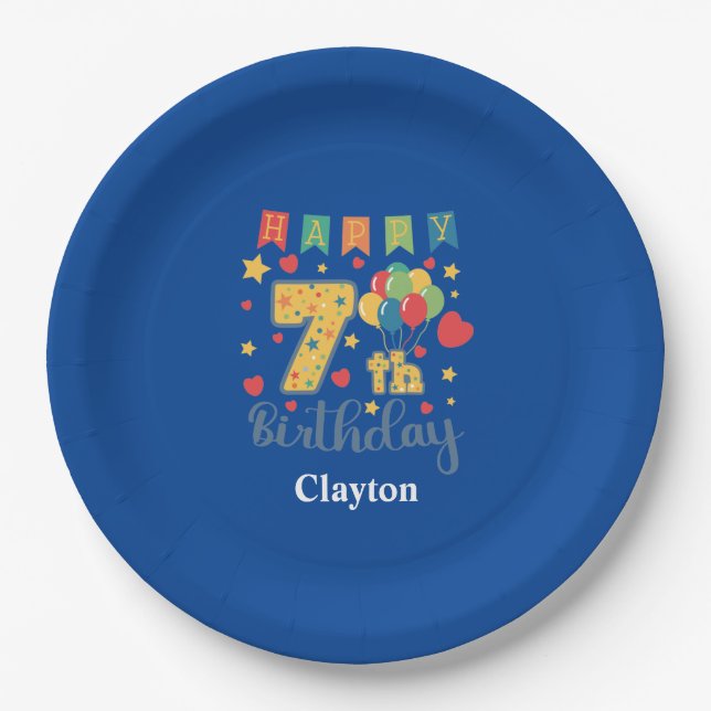 Custom Happy 7th Birthday Party Paper Plates (Front)