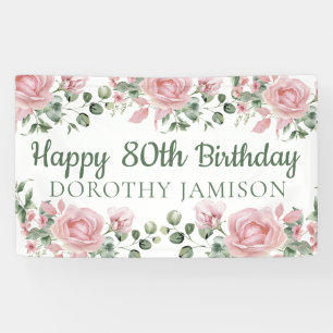 Custom Happy 80th Birthday Floral Banner