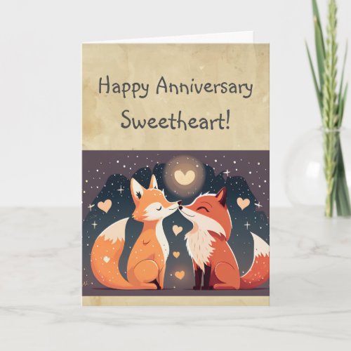 Custom Happy Anniversary Sweetheart Cute Foxes Card