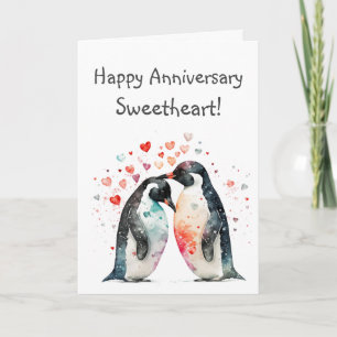 Custom Happy Anniversary Sweetheart Cute Penguins Card