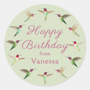 Custom Happy Birthday Anna's Hummingbirds Classic Round Sticker