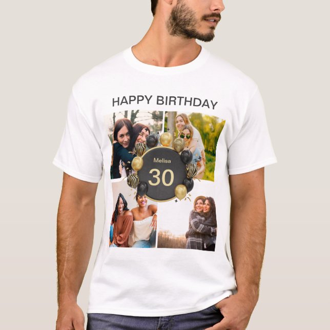 Custom happy birthday balloon 4 Photo collage T-Shirt (Front)