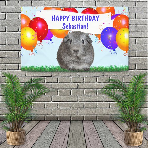 Custom Happy Birthday Balloons Gray Guinea Pig Banner