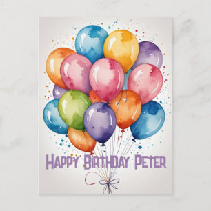 Custom Happy Birthday balloons invite postcard