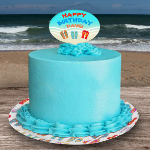 Custom Happy Birthday Beach Party Cake Topper
