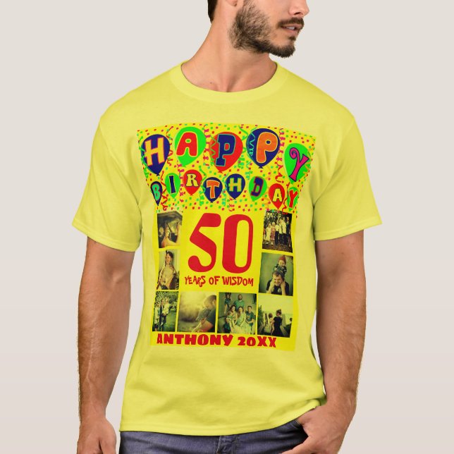 Custom happy birthday by year photo T-Shirt (Front)