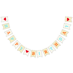 Custom Happy Birthday Faux Gold Stars Stripes Fun Bunting Flags