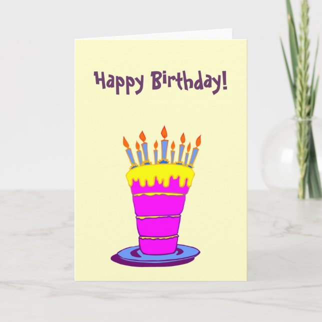 Custom Happy Birthday Giant Pink Cake Card (Front)
