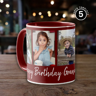 Custom Happy Birthday Grandma Five Photo Maroon  Mug