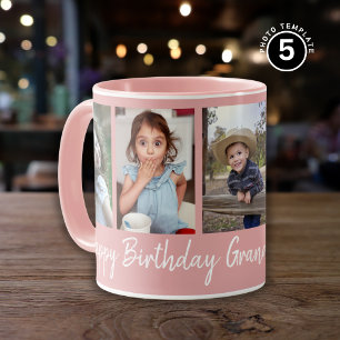 Custom Happy Birthday Grandma Five Photo Pink Mug