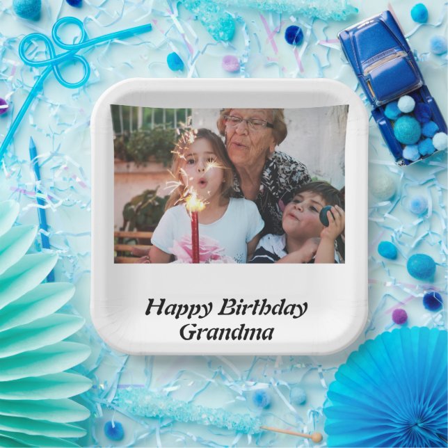 Custom Happy Birthday Grandma Photo  Paper Plates (Party)