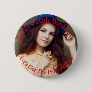 Custom Happy Birthday let's get party Button