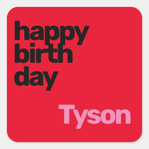 custom happy birthday minimal red black square sticker