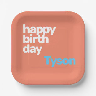 custom Happy Birthday Paper Plates – Peach Modern 