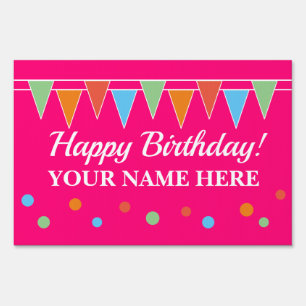 Custom Happy Birthday party yard sign with flags
