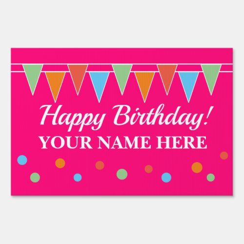 Custom Happy Birthday party yard sign with flags
