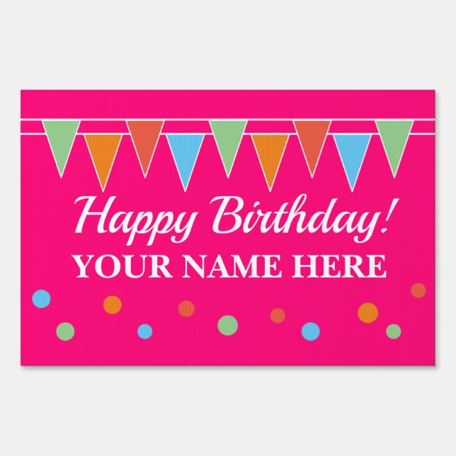 Custom Happy Birthday party yard sign with flags (Front)