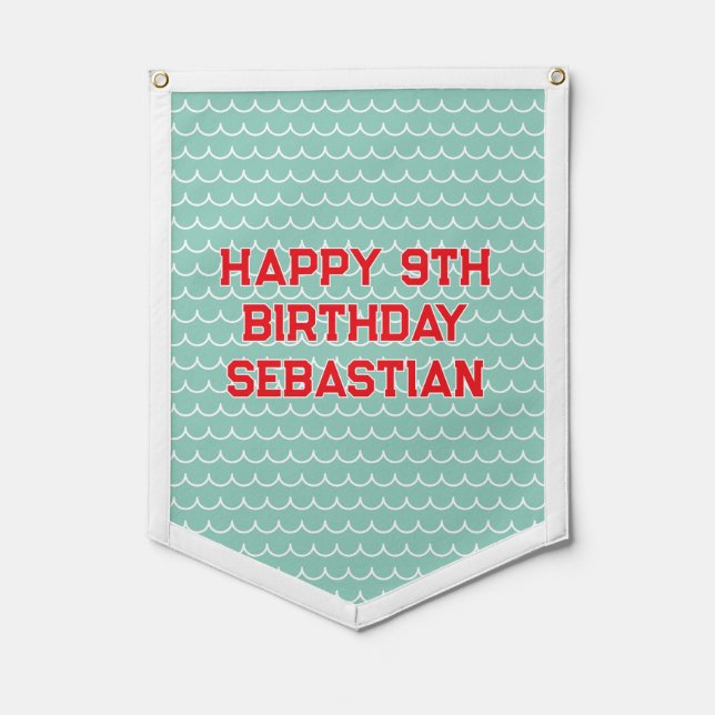 Custom Happy Birthday Pennant Banner | Ocean Waves (Front)