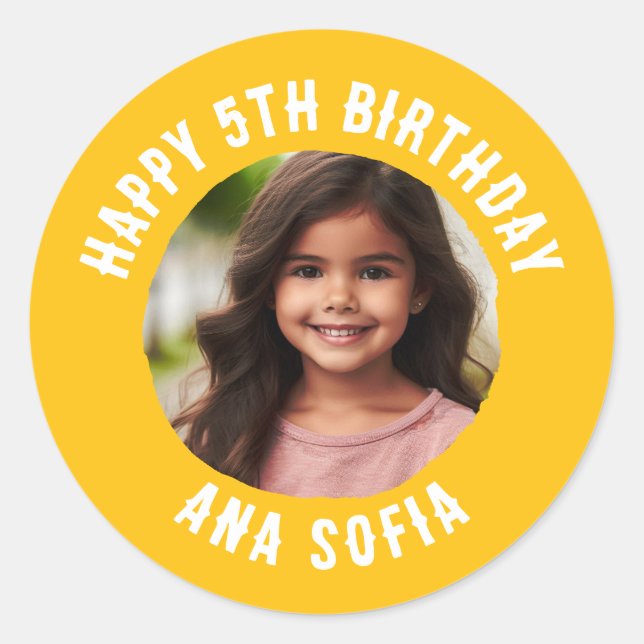 Custom Happy Birthday Personalized Name Any Age Classic Round Sticker (Front)