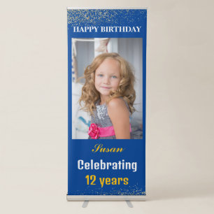 Custom Happy Birthday Photo Age gold Retractable Banner