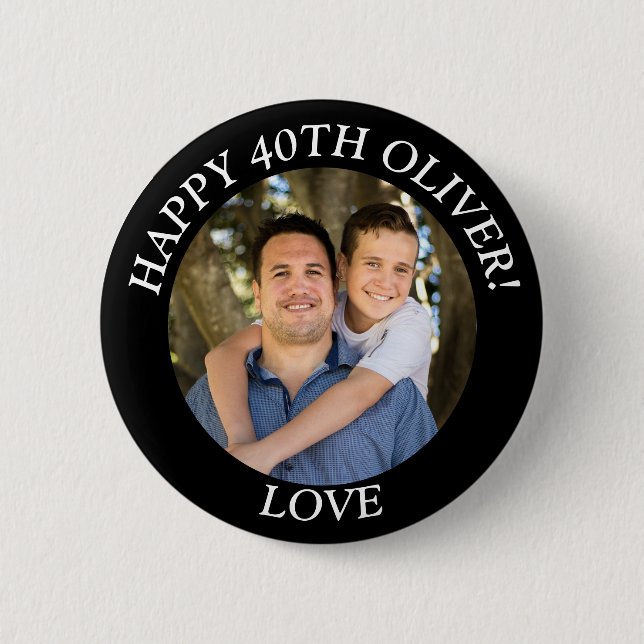  Custom Happy Birthday Photo and Age Name Button (Front)