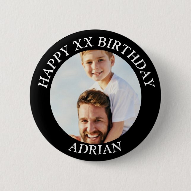  Custom Happy Birthday Photo and Age Name Button (Front)