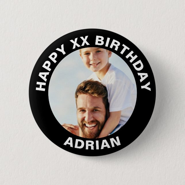  Custom Happy Birthday Photo and Age Name Button (Front)