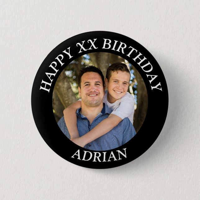 Custom Happy Birthday Photo and Age Name Button (Front)