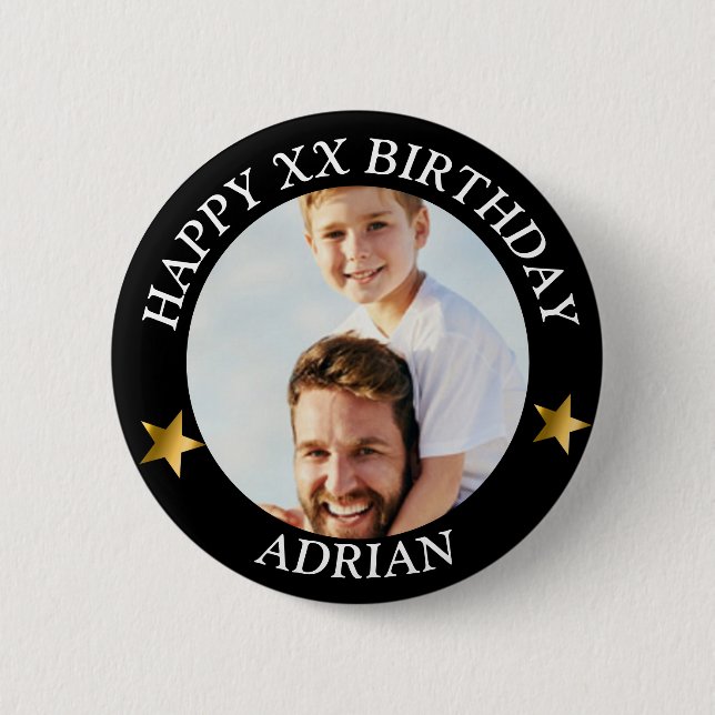  Custom Happy Birthday Photo and Age Name Button (Front)
