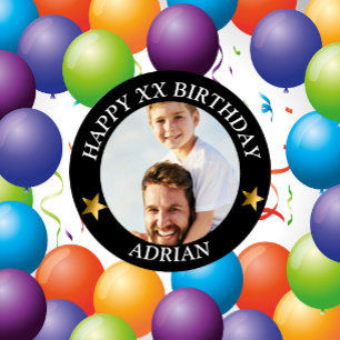  Custom Happy Birthday Photo and Age Name Button