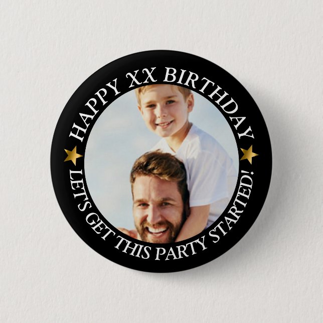  Custom Happy Birthday Photo and Age Name Button (Front)