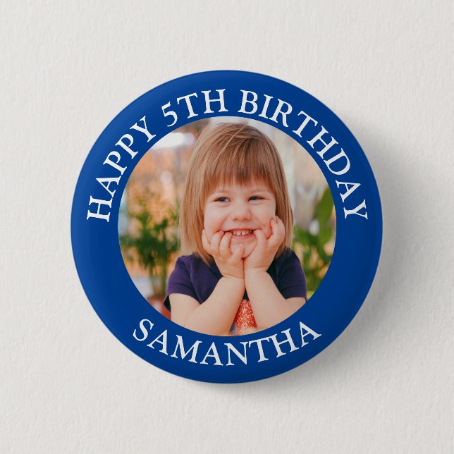 Custom Happy Birthday Photo Name Age  Button (Front)