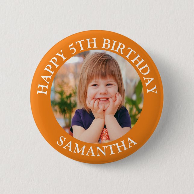 Custom Happy Birthday Photo Name Age  Button (Front)