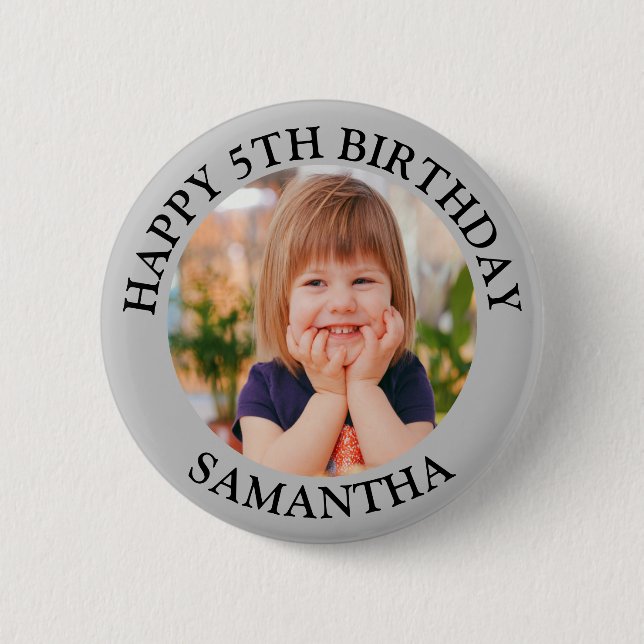 Custom Happy Birthday Photo Name Age  Button (Front)