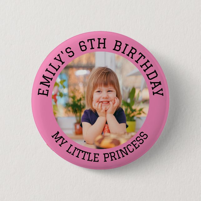 Custom Happy Birthday Photo Name Age  Button (Front)