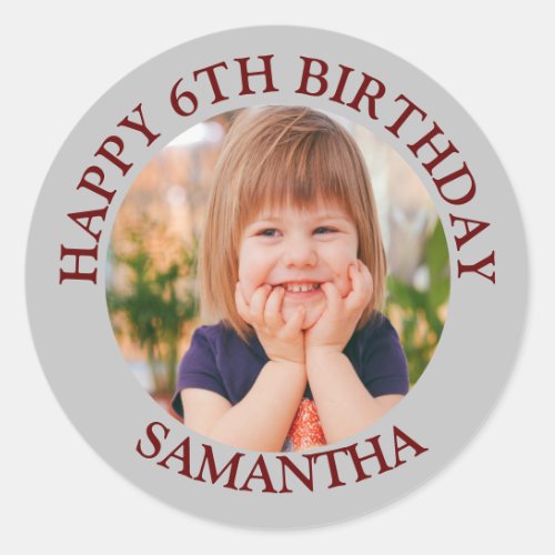 Custom Happy Birthday Photo Name Age  Classic Round Sticker