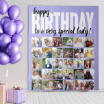 Custom Happy Birthday to .. 30 Photo Collage Lilac Tapestry<br><div class="desc">Birthday Photo Backdrop with editable lettering and custom photo collage. Happy Birthday is lettered in modern brush script and bold typography. The template is ready for you to add your pictures in rows, working left to right and will display your photos in square / instagram format. If you want to...</div>