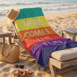 Custom Happy Bright Sunny Summer Stripes Pattern Beach Towel