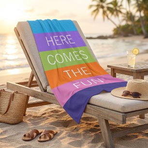 Custom Happy Bright Sunny Summer Stripes Pattern Beach Towel