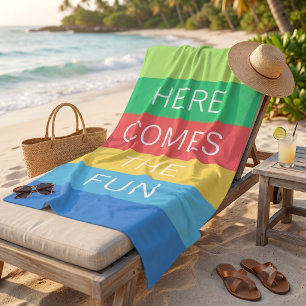 Custom Happy Bright Sunny Summer Stripes Pattern Beach Towel