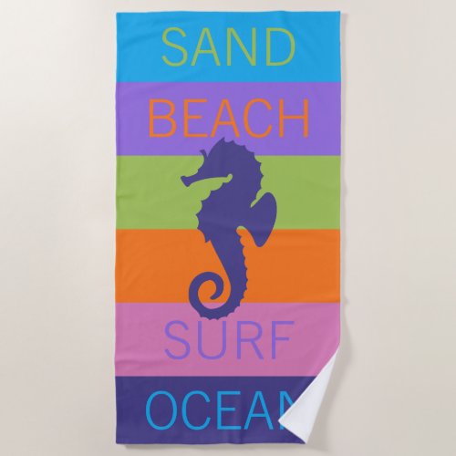 Custom Happy Bright Sunny Summer Stripes Pattern Beach Towel