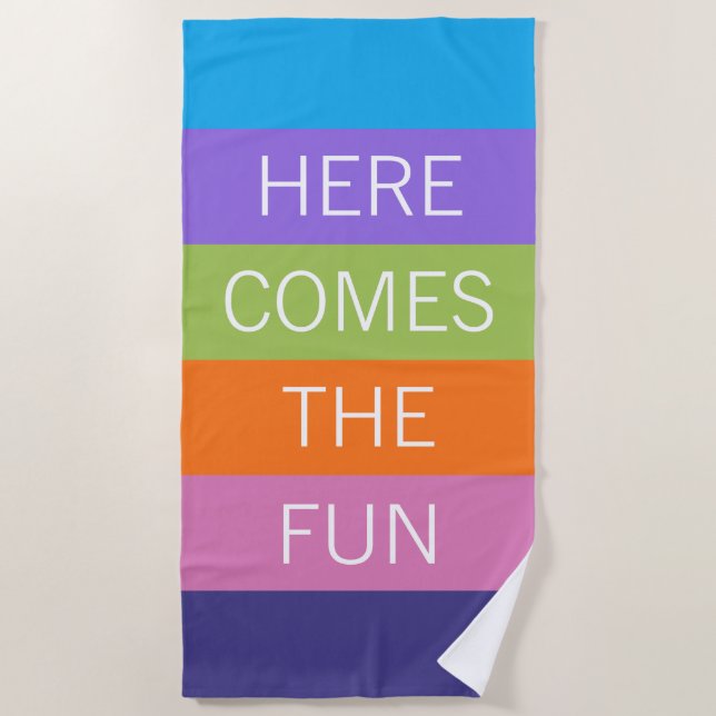 Custom Happy Bright Sunny Summer Stripes Pattern Beach Towel (Front)