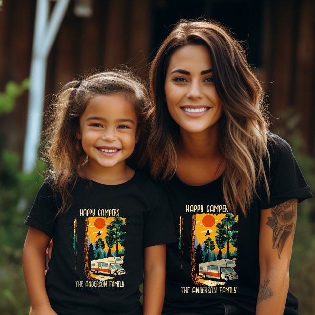 Custom Happy Campers Name Family Camping Trip T-Shirt (Creator Uploaded)