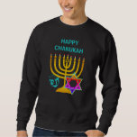Custom HAPPY CHANUKAH Hanukkah Sweatshirt<br><div class="desc">HAPPY CHANUKAH Hanukkah unisex sweatshirt, with CUSTOMIZABLE TEXT, designed with faux gold menorah, colorful Star of David and silver colored dreidel plus CUSTOMIZABLE GREETING, so you can create your own greeting. Ideal men's or women's sweater for Hanukkah season. Choose from a wide section of Hanukkah clothing and gifts, designed by...</div>