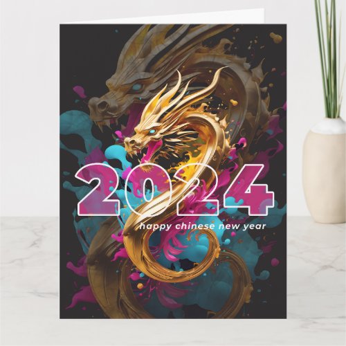 Custom Happy Chinese New Year 2024 Gold Purple Card
