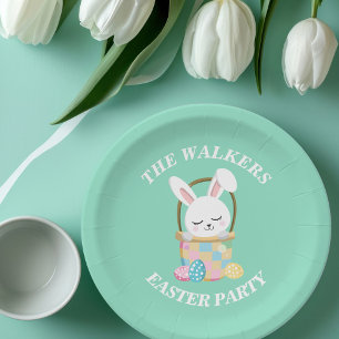 Custom Happy Easter Bunny Party Pastel Green Paper Plates